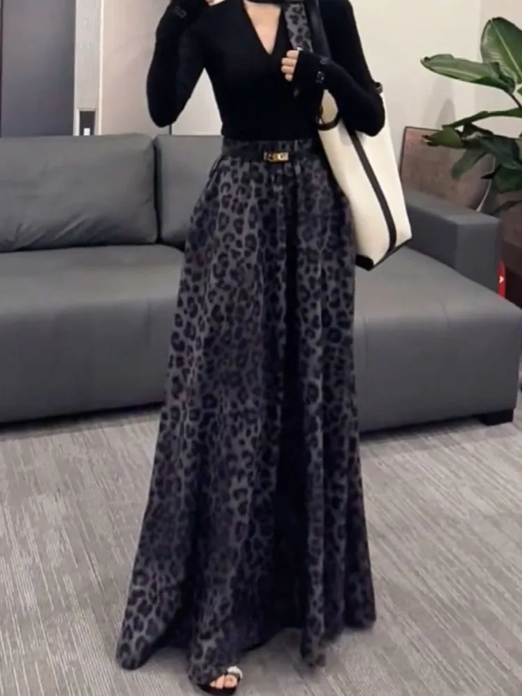 

Юбка макси с леопардовым принтом Lu, свободного кроя, на резинке, осенне-зимняя, новая, в стиле ретро, высококачественная, драпированная, с индивидуальным дизайном