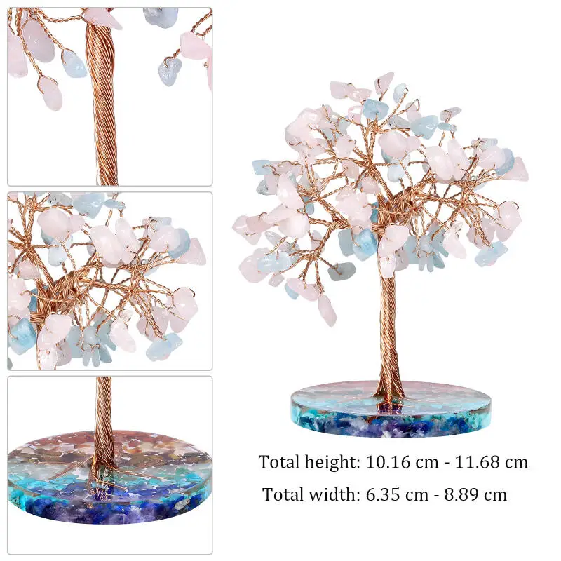 Natural Seven Color Crystal Crushed Stone Ornaments Circular Resin Base Lucky Tree Ornament Desktop Crystal Handicraft Ornaments