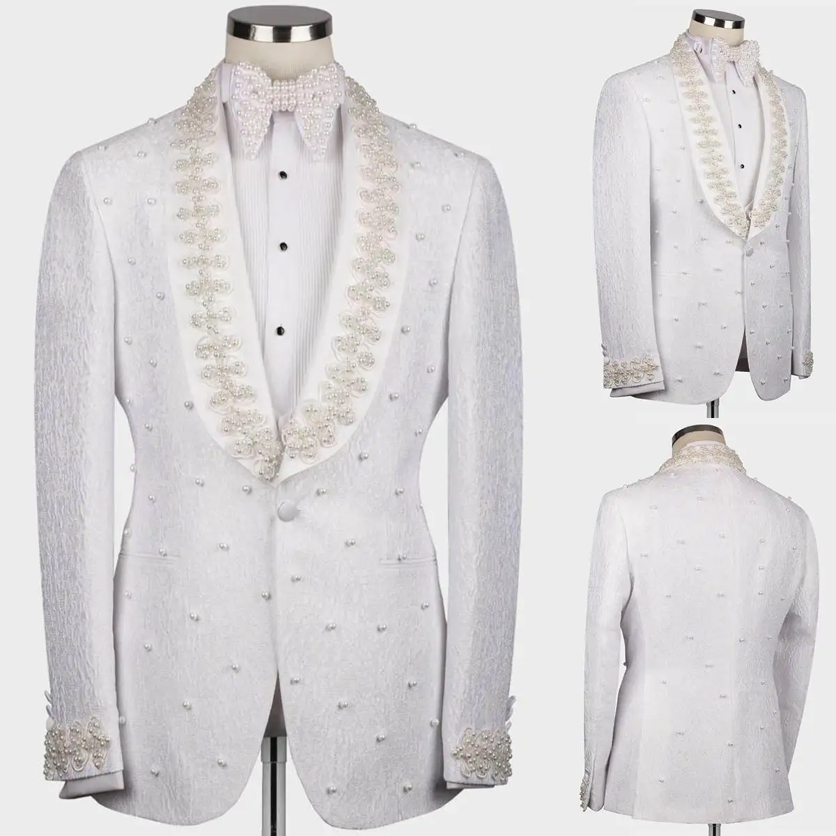 

Luxury Pearls Men's Coat Shawl Lapel Tuxedos Single Breasted Groom Wear Business Party Prom Coats Only Blazer Customized