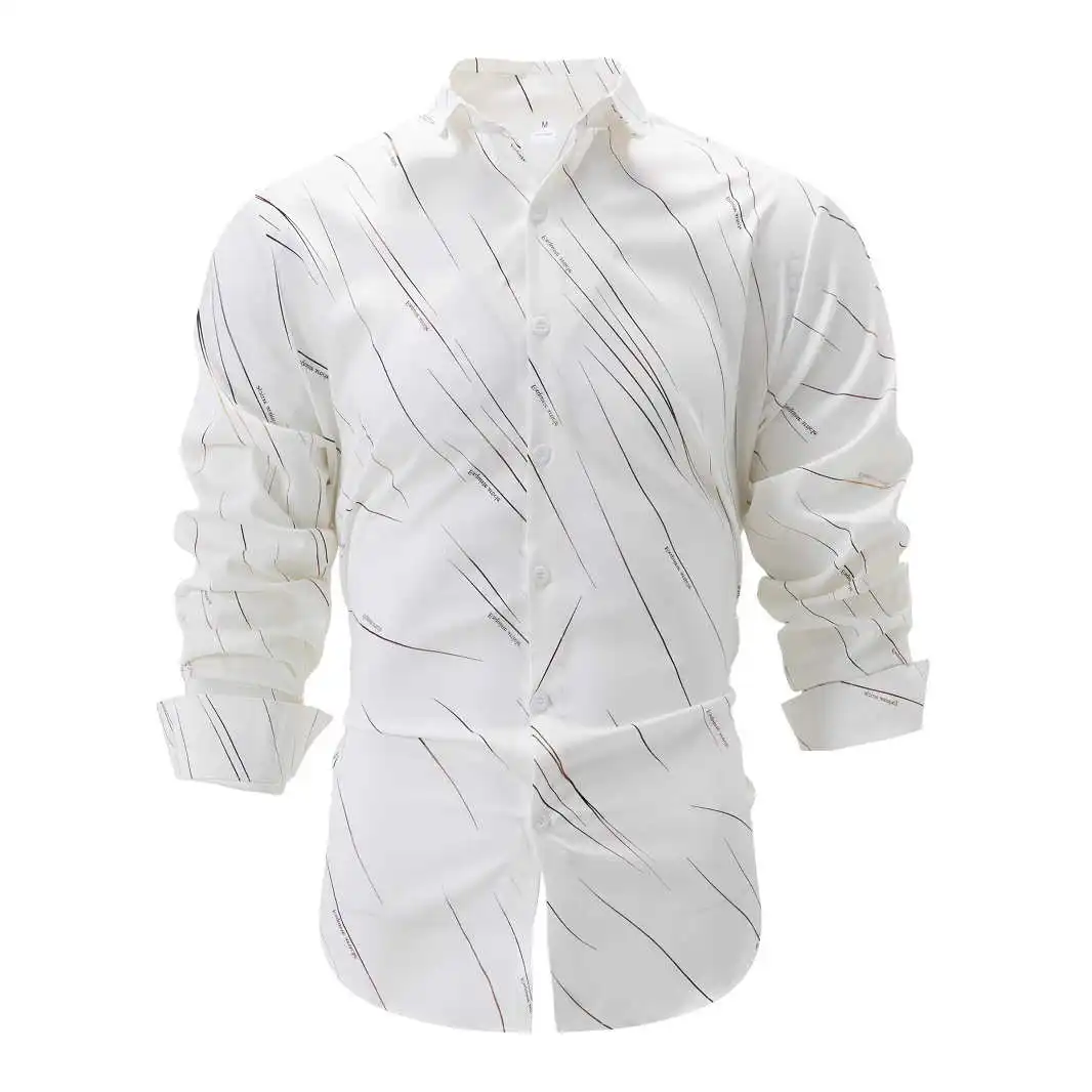 

Casual Long Sve Men's irt Line Printed Polyester Fiber Loose Fit Printed Design Sun Protection Treaent Cotton Blend