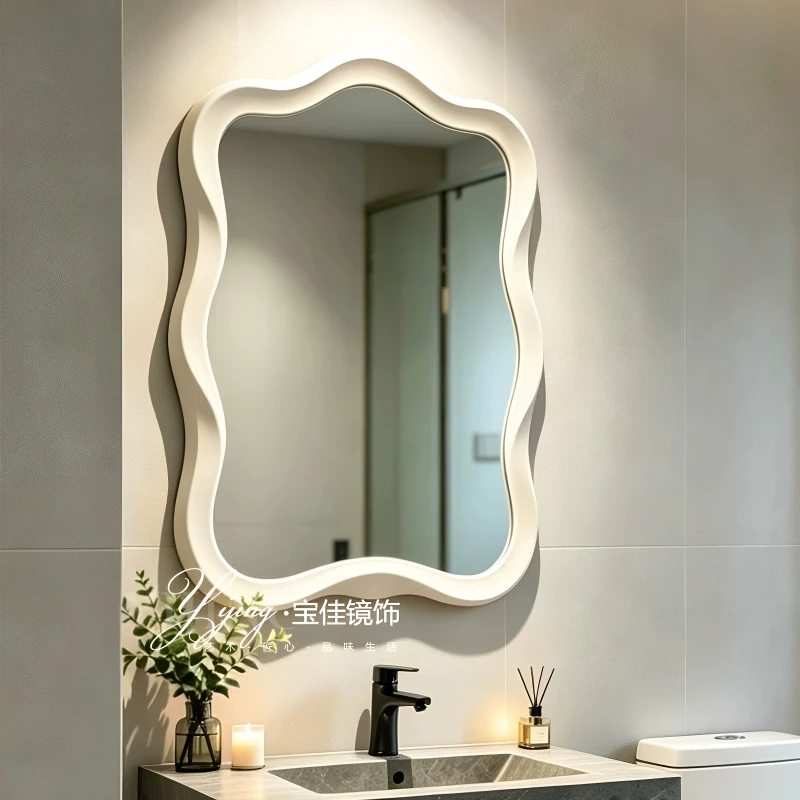 

Shower Led Bathroom Mirror Wall Irregular Smart Lighted Toilet Ornate Baroque Bathroom Mirror Vintage Wood Home Furniture