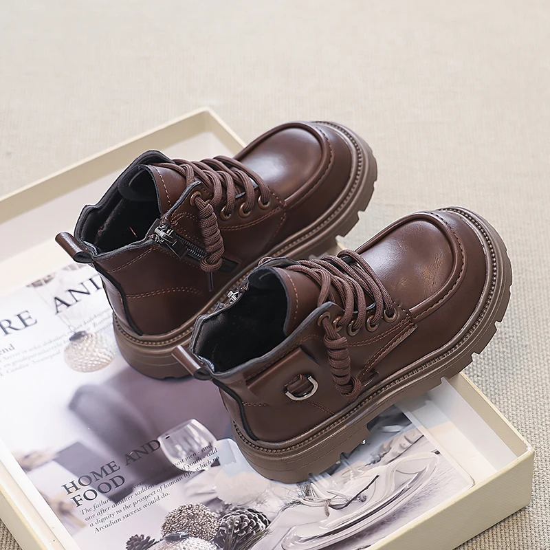 

Leather Boots Four Seasons Children's Simple Boys Girls Single Shoes 3-18 Years Old Padded Thickened Short Kids Single Boots