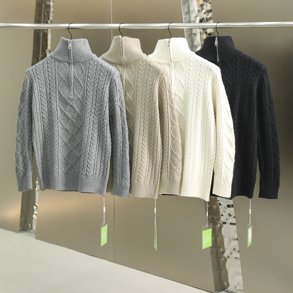 

Camere-Like Touch Ultra Soft f Zip High Collar Knitted Sweater for Men Autumn Winter Twill Pattern Faion Urban Sle