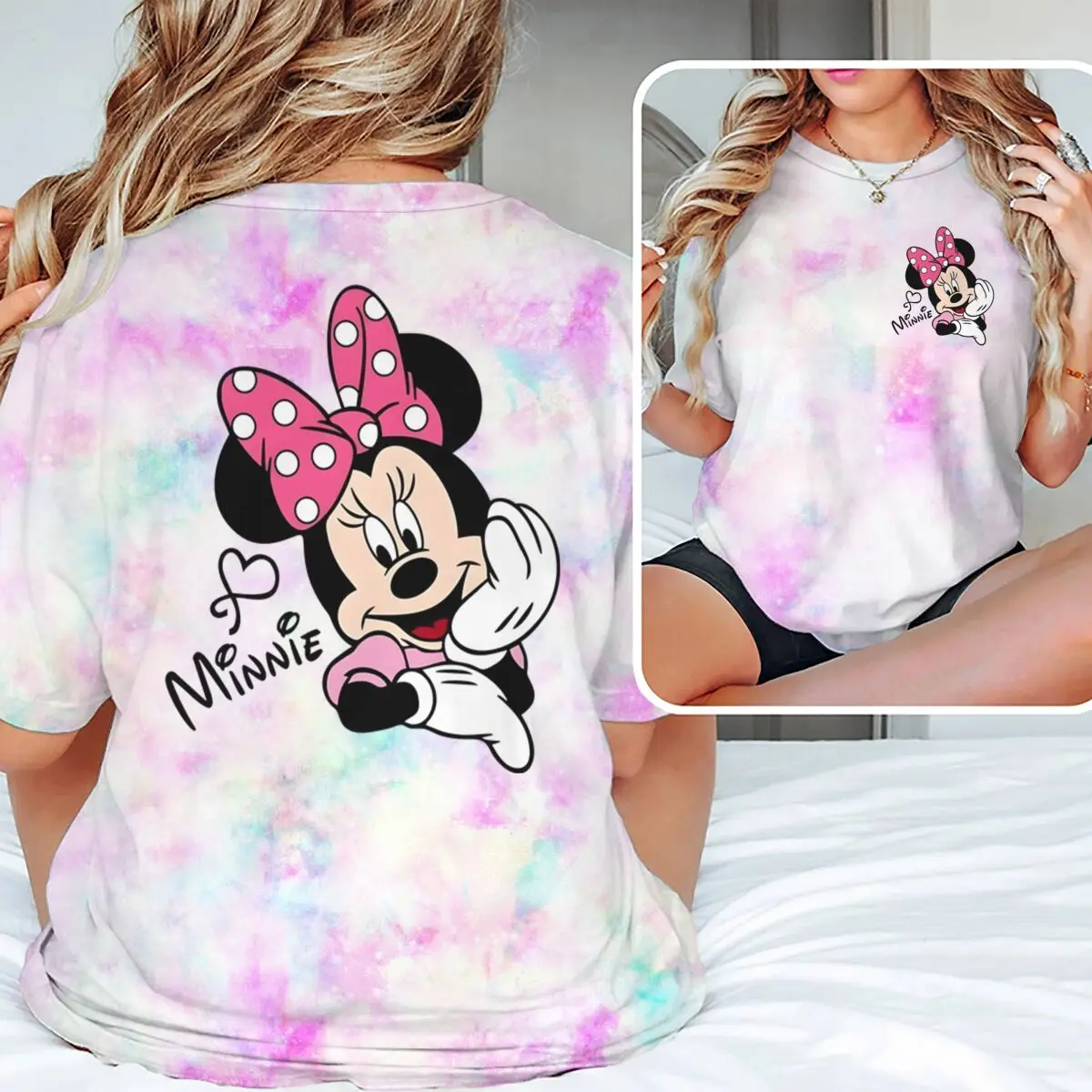 

Cartoon Minnie Mouse Short Sleeve T-shirt Unisex Clothing Pink Minnie Coquette Bow Casual Tops Fans Gifts Summer Clothes
