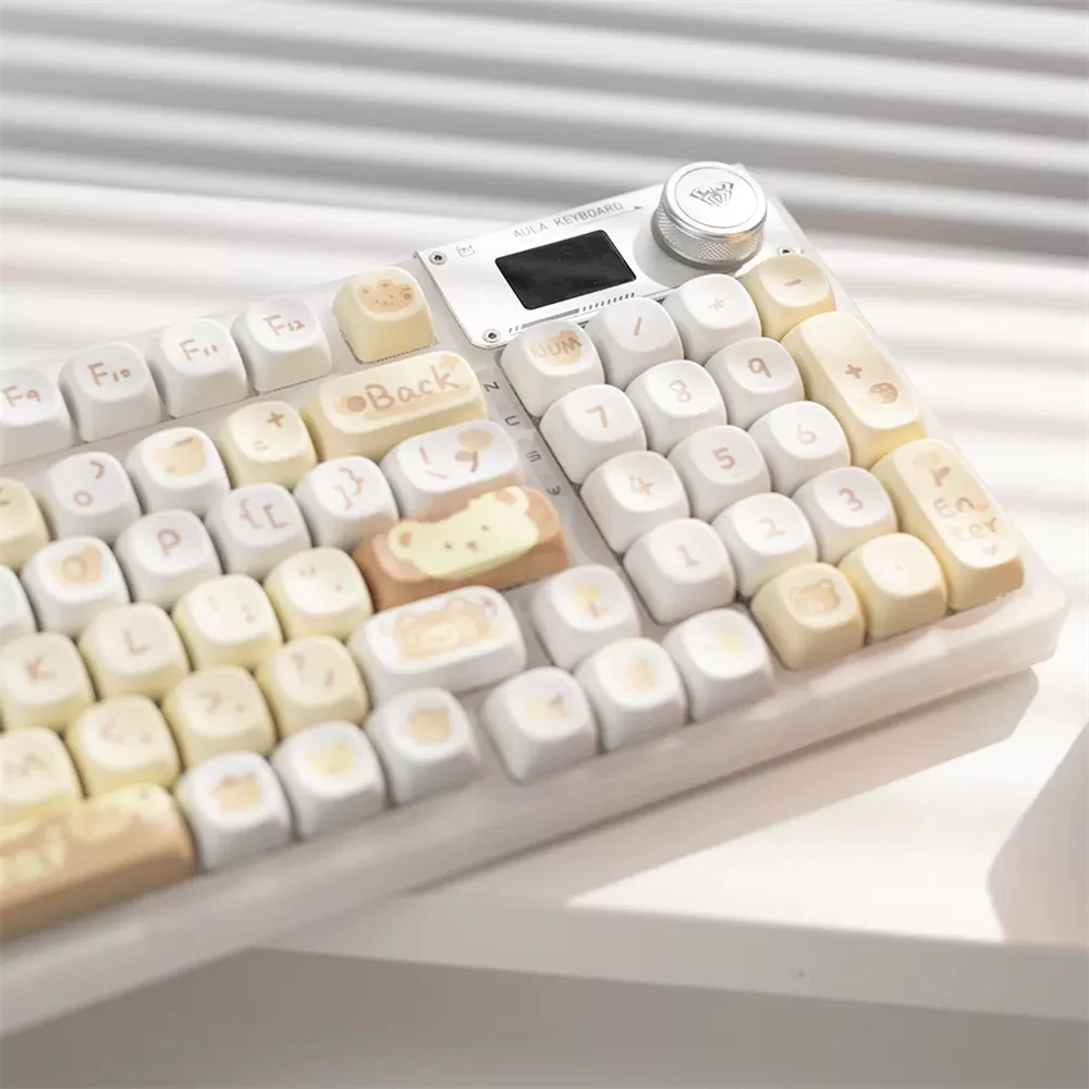 95/132Keys MOA Profile Pudding Bear Theme Keycap Cute Yellow White Key Cap PBT Sublimation for Custom Mechanical Keyboard Keycap