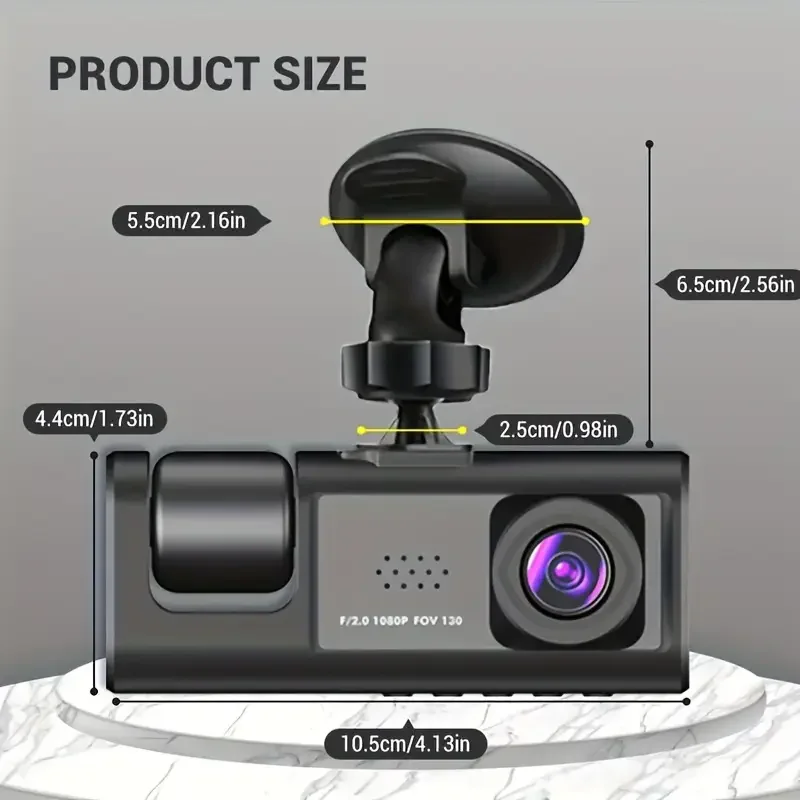 3-channel dashcam, FHD1080P, ultra-wide-angle reversing vision, real-time recording, suitable for all vehicle models