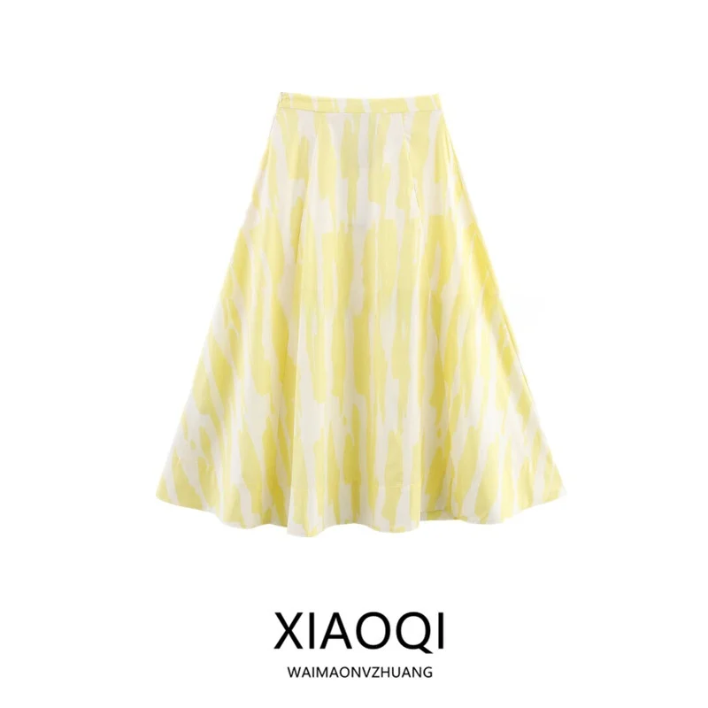 Nuova estate 2025 a vita alta in tessuto di cotone lunghezza midi f gonna da donna Faion Commute Sle gonna ampia con stampa floreale