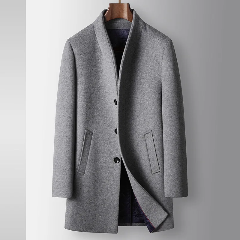 

Autumn Winter Men's Stand Collar Woolen Coats Smart Casual Long Outerwear Men Fashion Thick Warm Long Coat Wool Blends Trench