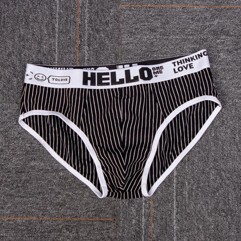 Men's Striped Bikini Youth Cotton Skin Friendly Breathable Comfy Sports Panties Gay Sexy Low-rise Bulge Pouch Sweat Absorp Brief