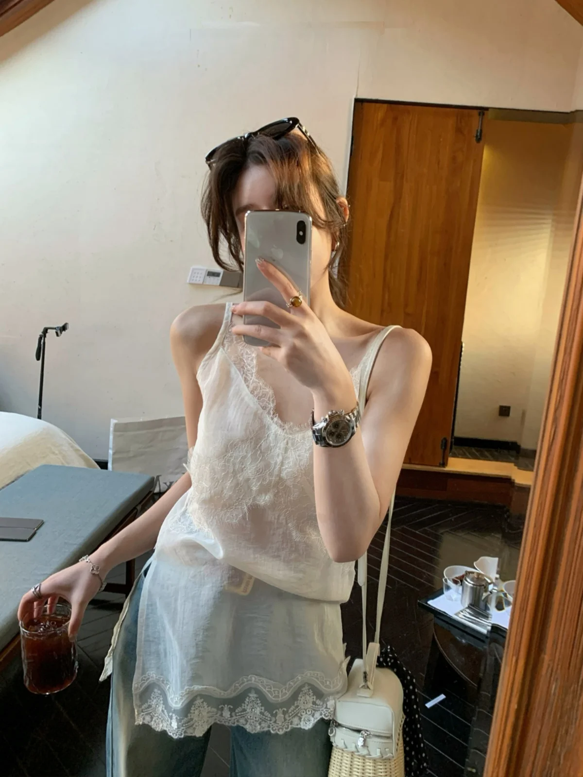 

MUKOK Women's Lace Splice Tank Top Layered Sensation Slimming Base Layered irt Versatile Inner Wear Color Spring Season