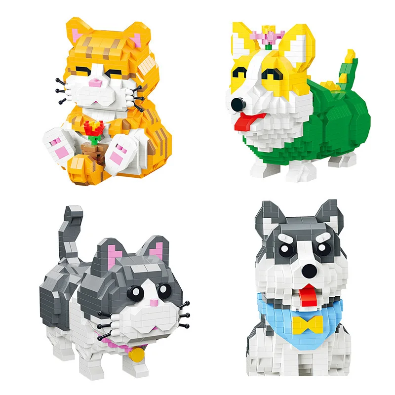 

Cute Pet Dog Cat Micro Block DIY Corgi Husky Building Blocks Mini Animal DIY Bricks Gift Toy for Boys Girls Children Toys No Box