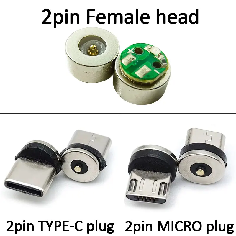 

5/10 pcs Round Magnetic Plug Micro USB Magnetic Charger Cable Plug USB Type C Magnet Cable Adapter 360 Rotate 2Pin Cable Tips