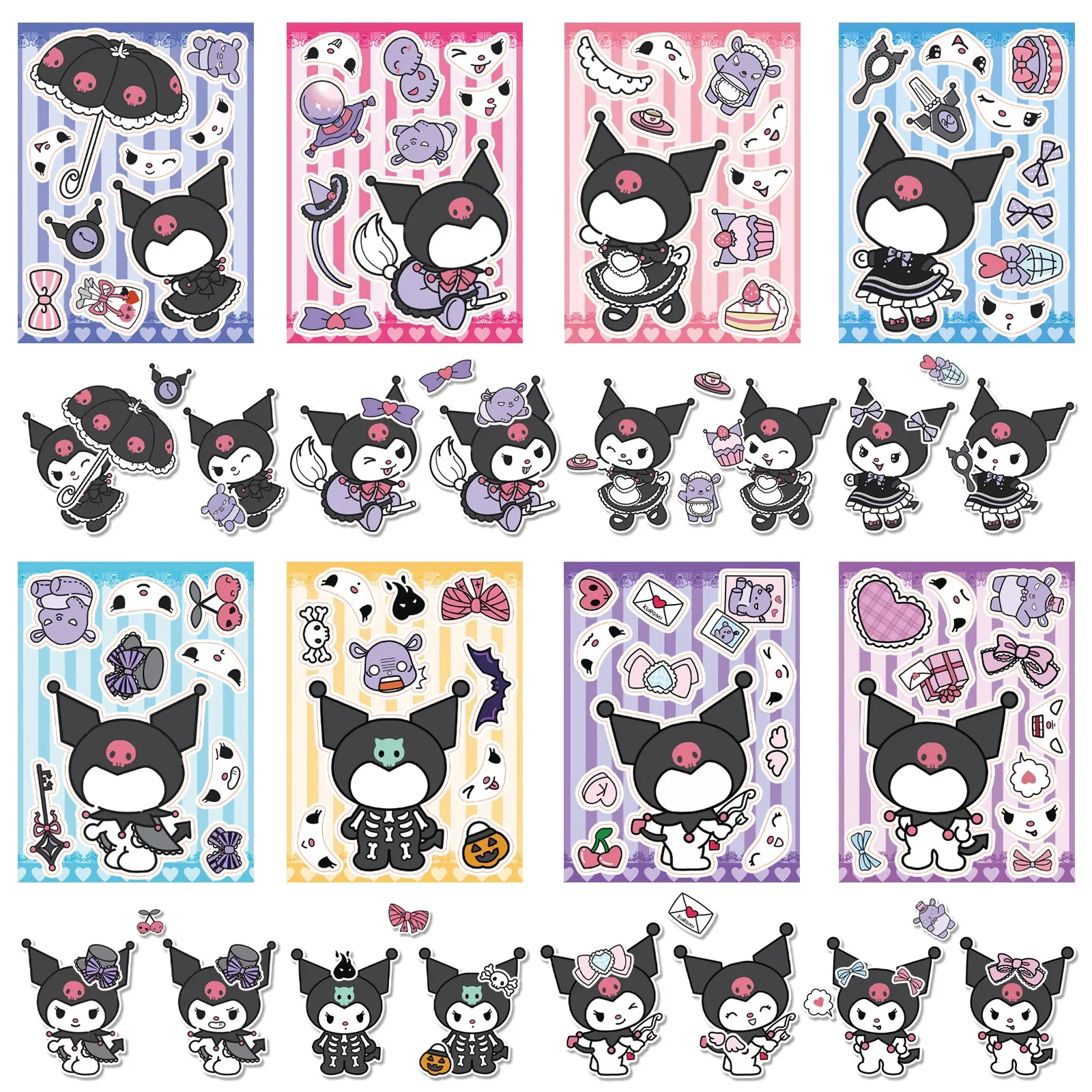 

New 8PCS Kuromi Face Changing Stickers Cartoon Cute Sanrio Make a Face DIY Puzzle Stickers Children's Toys