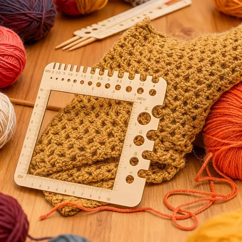 NEW Wood Knitting Needle Gauge Square Ruler Embroidery Thread Bobbins Floss For Spinners Yarn Measuring Tools Sewing Supplies