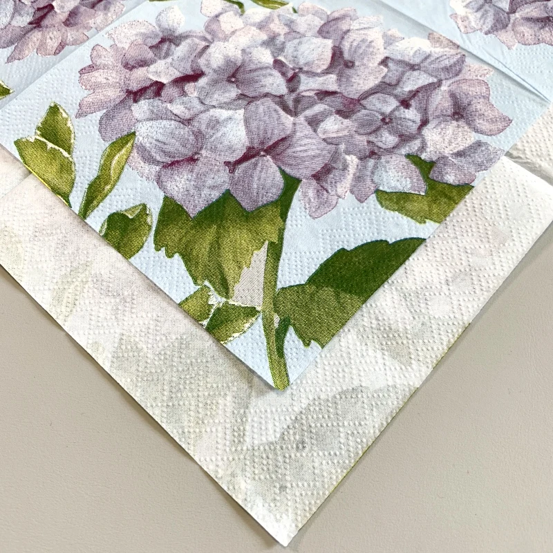 20Pcs/Bag Vintage Hydrangea Decoupage Paper Napkins Purple Floral Paper Tissues for Party Wedding Xmas Supplies 25x25cm New