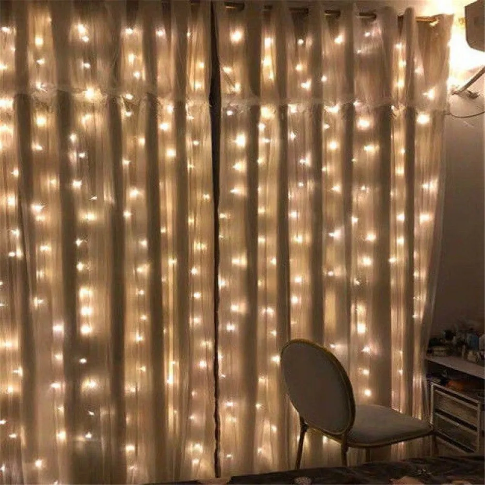 Navidad ม่านไฟ LED 8โหมด, หลอดไฟประดับแบบสาย LED 8โหมดสำหรับตกแต่งบ้านวันหยุดตกแต่ง2025ปีใหม่