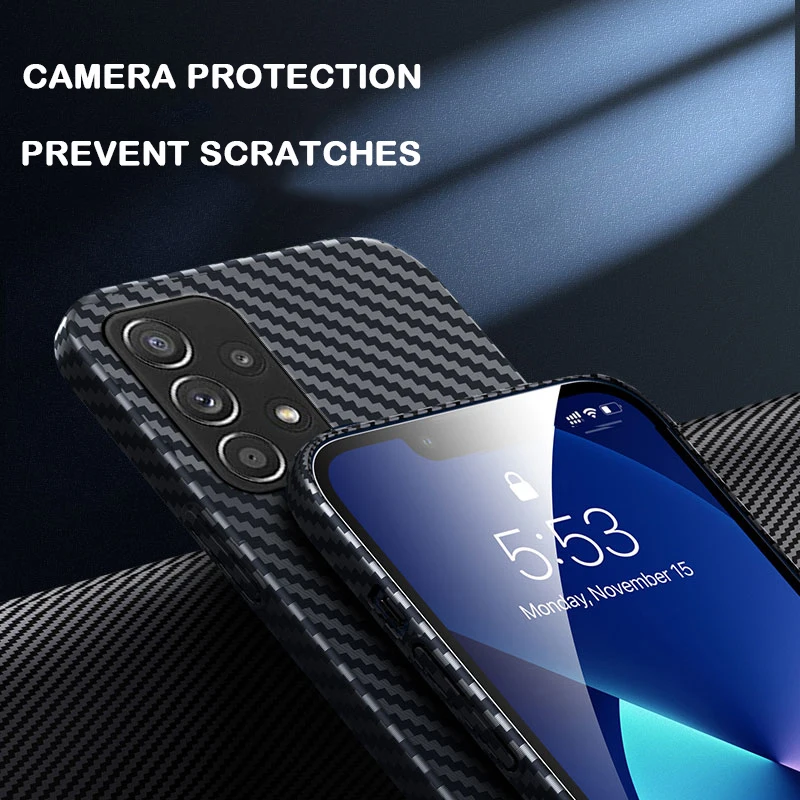 Luxury Carbon Fiber Ultra Slim PC Case for Samsung Galaxy S22 S21 Plus Note 20 Ultra A72 M53 A73 A52 A33 A32 M32 A51 Phone Cover