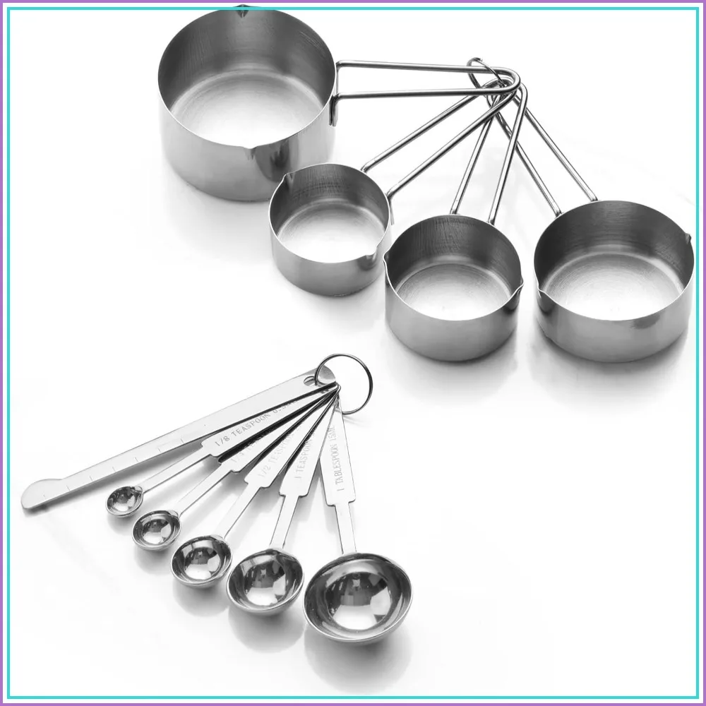 10-Piece Stainless Steel Measuring Cups and Spoons Set for Home Baking, Dishwasher Safe Kitchen Tools