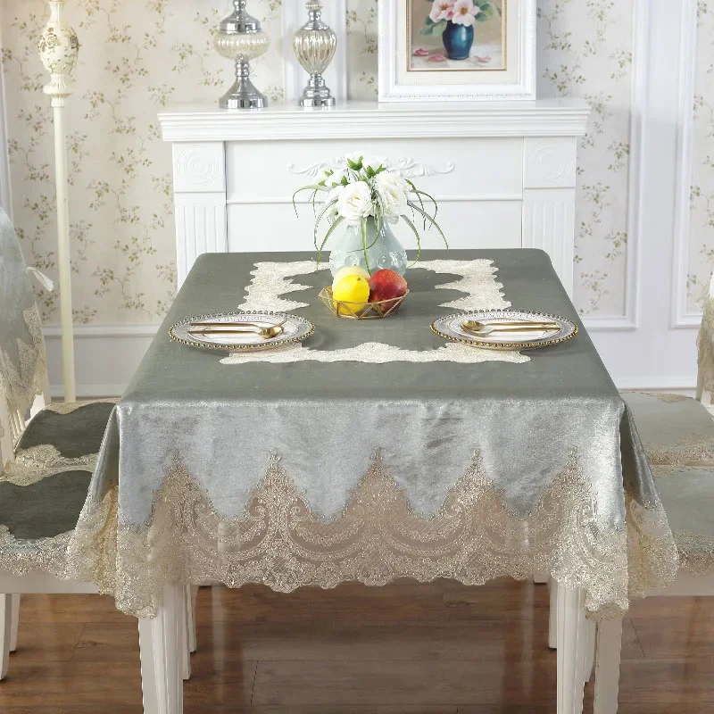 EIFLOY-Vintage Velvet Rectangular Tablecloths with Lace, Dining, Coffee Party, Event Decor, Square Fabric Table Cover, Soft