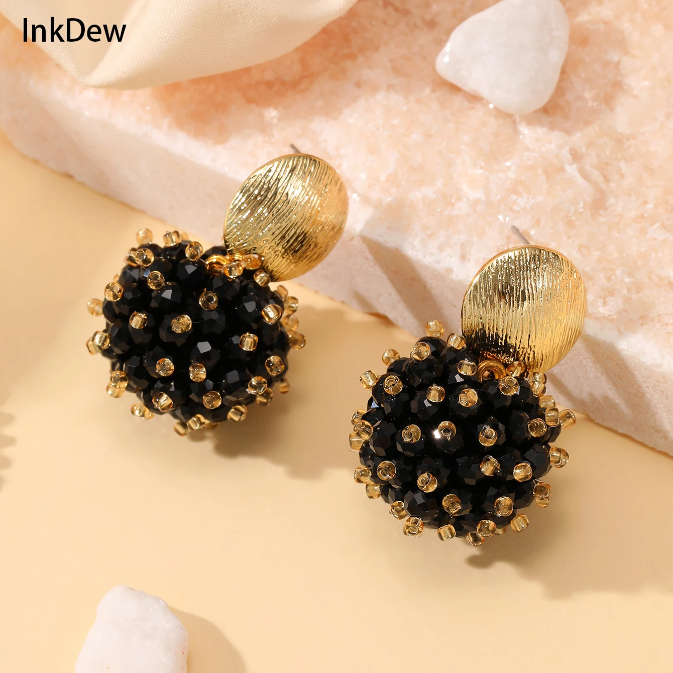 INKDEW-pendientes de gota de cuentas de cristal redondas para mujer, hechos a mano pendientes largos, regalo de joyería boho EA143