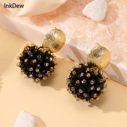 INKDEW Round Crystal Beads Drop Earrings For Women Long Earrings Handmade Fashion Jewelry Gift boho EA143