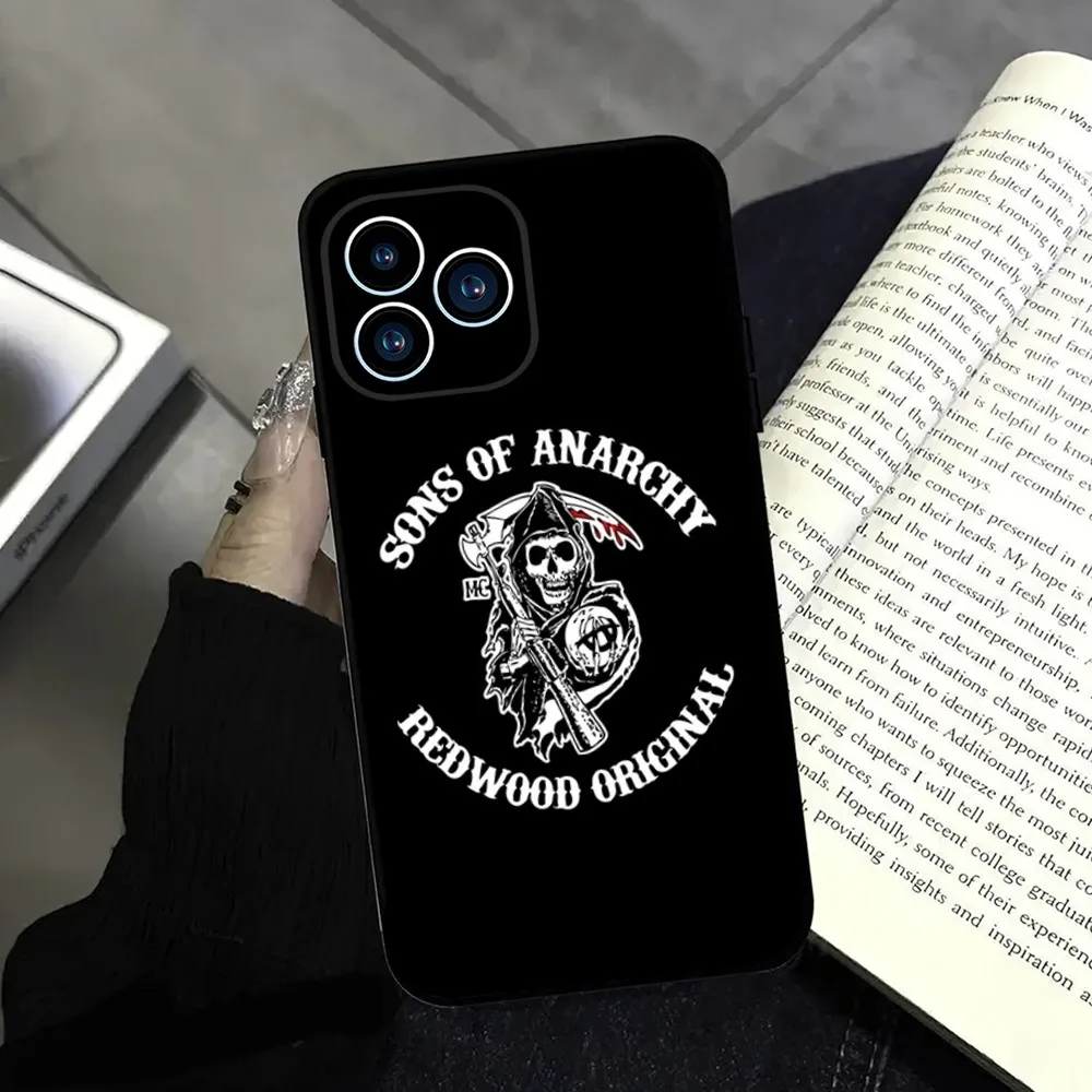 TV Sons Of Anarchy Phone Case For iphone13 12 11 14 15 Pro Max XS Max XR X 14 15Plus Black Silicone Soft  Cover