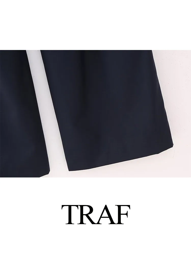 TRAF-pantalones de pierna ancha para mujer, pantalón holgado de cintura alta con cremallera, elegante e informal, para oficina, Otoño, 2023