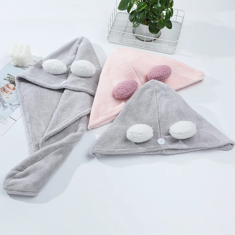 

New Arrival Coral Double Ball Dry Hair Towel Water Absorbent and Quick-drying Bathroom Headband Pure Color Soft Wipe