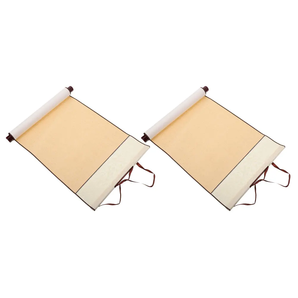 

2 Pcs Mini Reel Office Decoration Wall Hanging Blank Scroll Calligraphy Paper