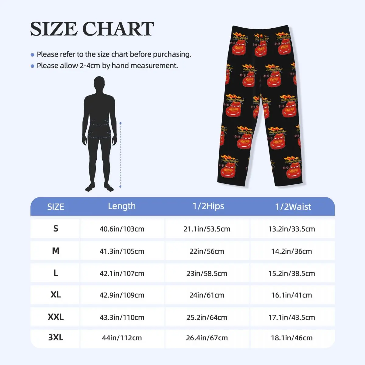 Custom Men Retro   Lightning McQueen Car Pajama Pants Print Cartoon Sleep Sleepwear Bottoms with Pockets