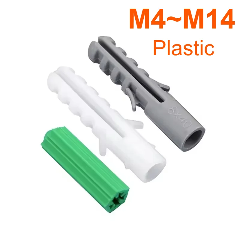 M4 M5 M6 M8 M10 M12 M14 Green/Gray/White Plastic Expansion Tube Pipe Anchor Wall Plug Anchors Tapping Screw Wall Wood Tool