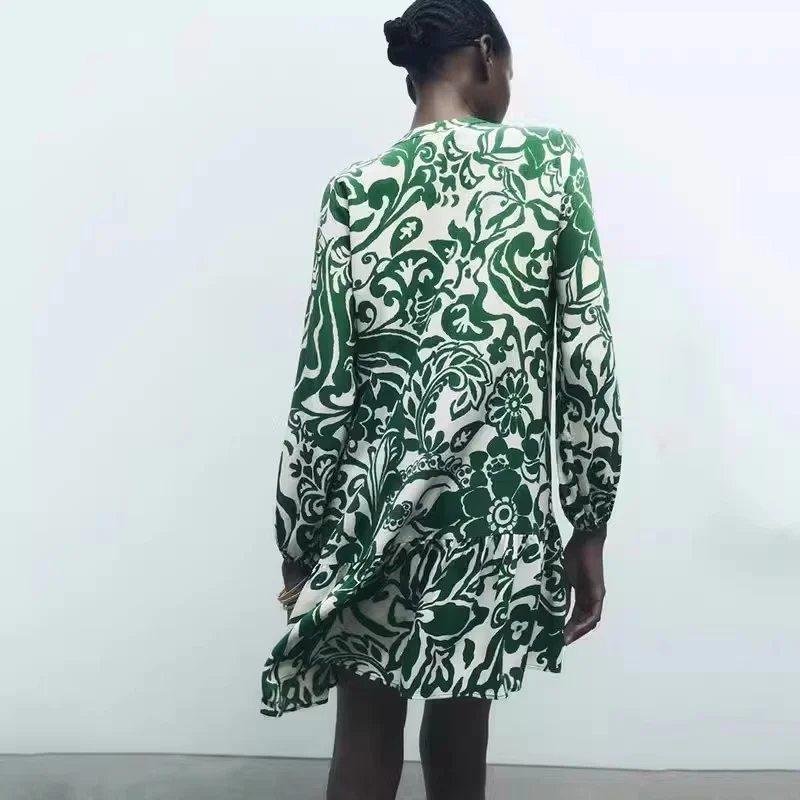 Ele taille haute a-ligne Dr een imprimé fleuri V-Ne boutonné multicouche blanc Bot Long Sve printemps été