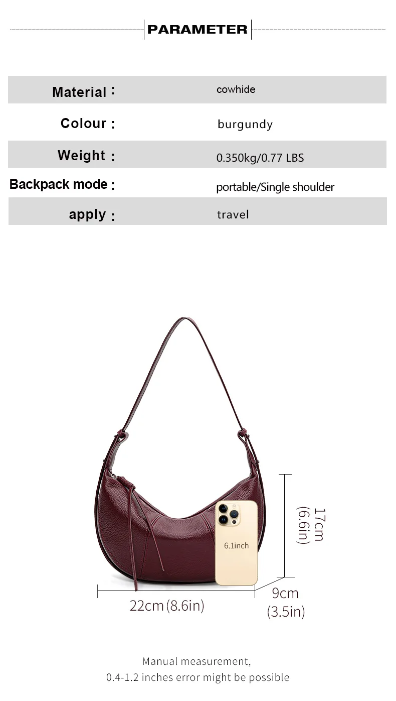 Modische Damenhandtasche aus hochwertigem Rindsleder, große Kapazität, neuer Stil, Horn-Tasche, Schulter-, Unterarm- und Crossbody-Dumpling-Tasche – Detail 4