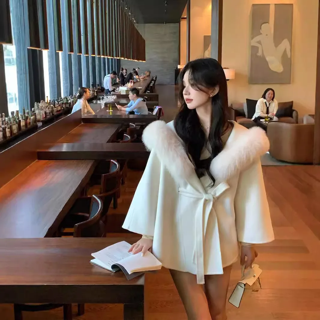 ขายร้อนแฟชั่นผู้หญิงขนสัตว์เสื้อขนสัตว์ความยาวปานกลาง high-end ขนสุนัขจิ้งจอกธรรมชาติสองด้าน cashmere coat ใหม่ฤดูใบไม้ร่วงฤดูหนาวเสื้อคลุม