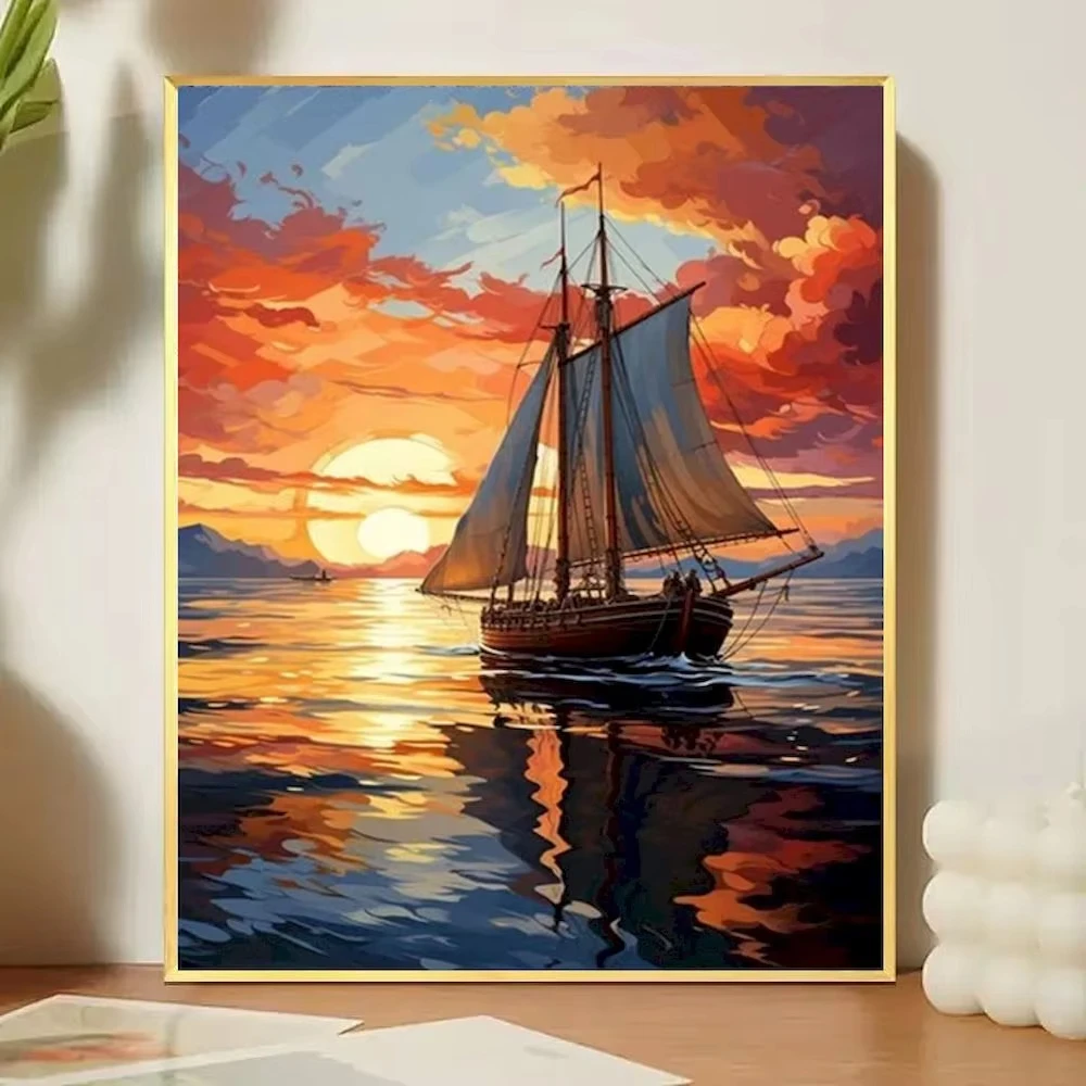 

Oil Painting By Numbers Kits Landscape Sailboat Art DIY Digital Pictures Home Decor Gifts for Bars Living Rooms Frameless