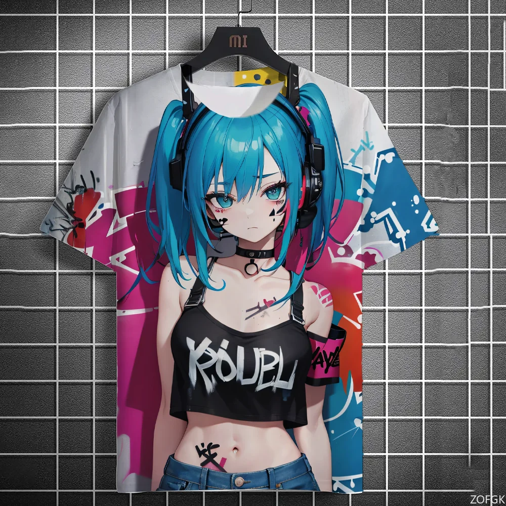 2024 Men's T-shirt Anime Character Graffiti T-shirt 3D Sexy Beautiful Printed T-shirt Trendy Men's and Women's Short Sleeve Top #5