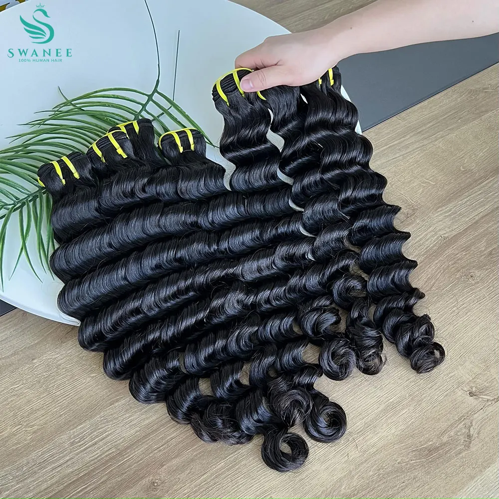 سواني 12A موجة عميقة حزم الشعر البشري الخام للنساء النسيج 26 28 30 بوصة عذراء وصلات شعر موجة عميقة الشعر 1/3 قطعة