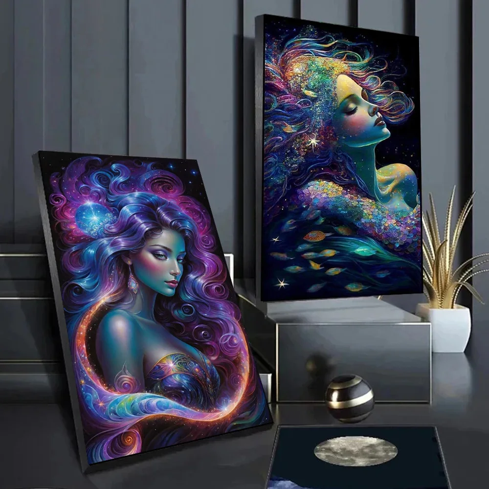 

Fantasy Colorful Woman Portrait Poster Prints For Living Room Home Decor Abstract Sexy Girl Lady Canvas Painting Wall Art No LED