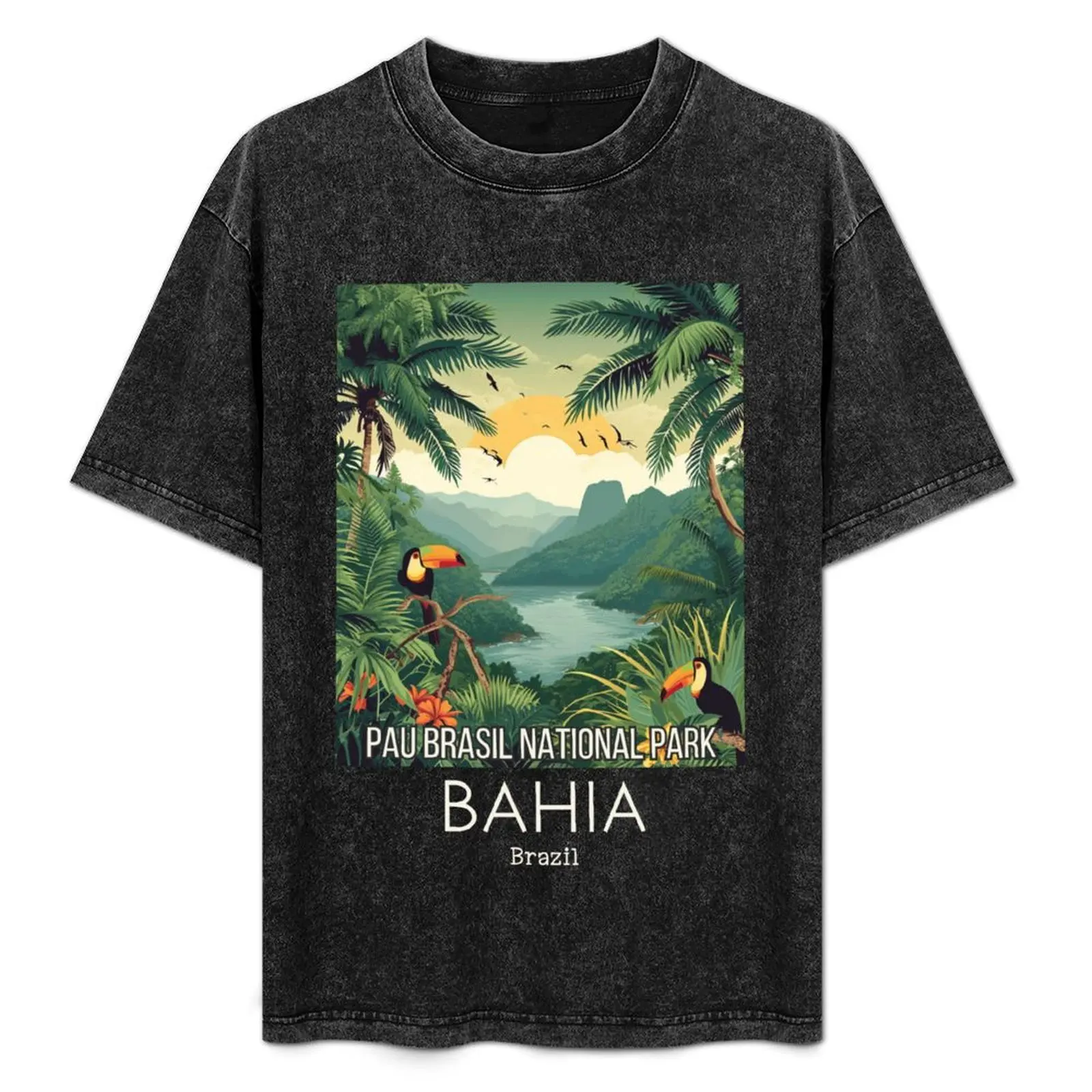 Ilustração vintage de viagem do Parque Nacional Pau Brasil - Bahia - Brasil - Camiseta de tamanho grande e ajuste solto