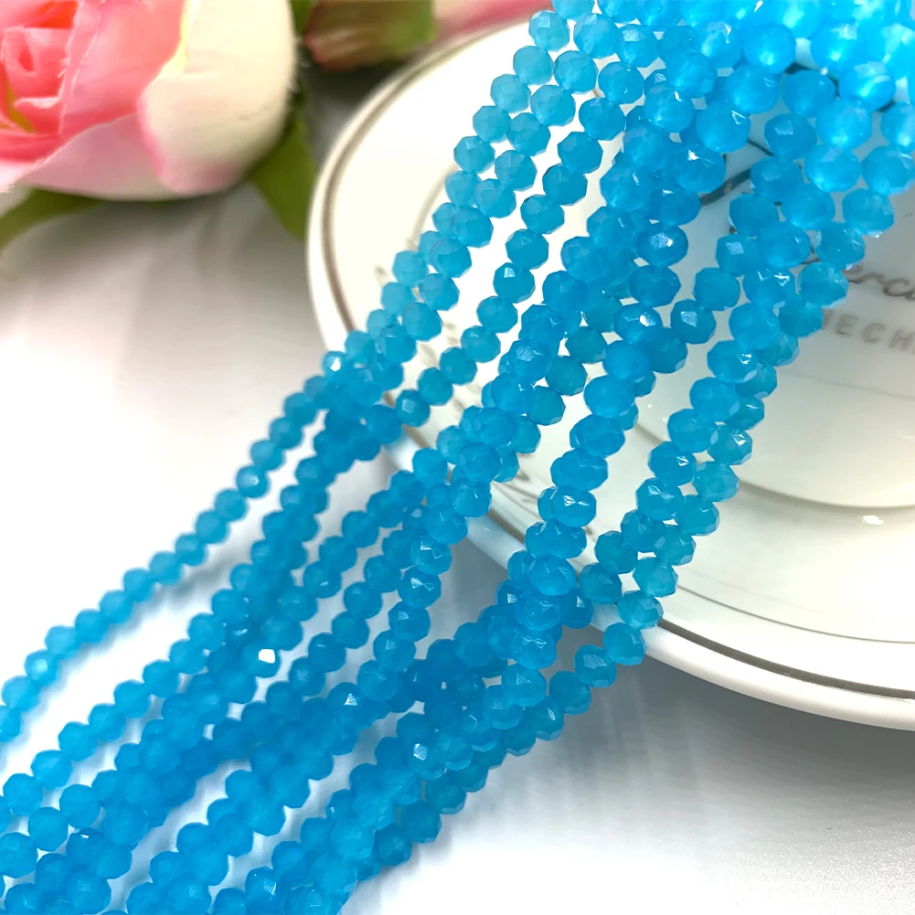 2/3/4mm Faceted Oval Shape Blue Crystal Porcelain Jade Beads Spacer Beads for DIY  Jewelry Making Accessories 15inches