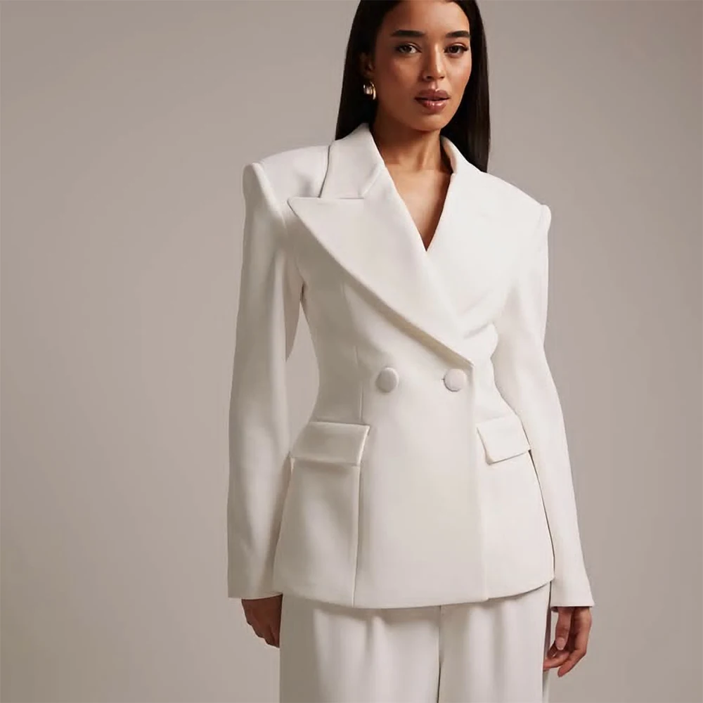 Slim Fit Button Cover Women's Suits Fashion Trendy Brathable Double Breasted Blazer Bespoke 2 Piece Jacket Pants Sets