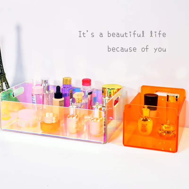 

Colorful Acrylic Rectangular Tray, Cosmetic Storage Case, Book Storage Racks, Desktop Organizer, Perfume Storage Basket