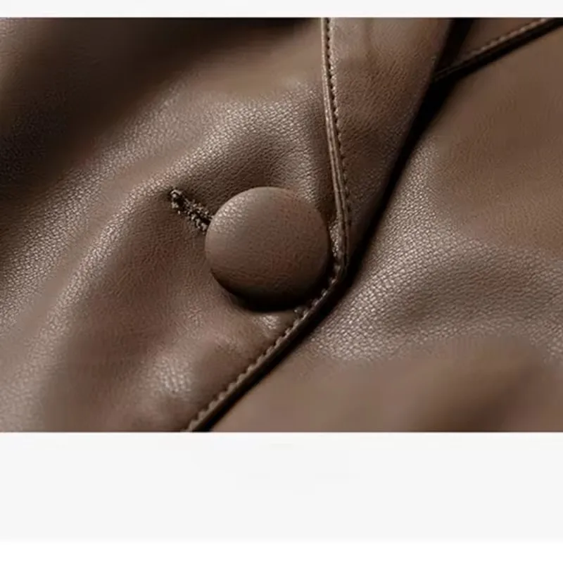 Einfache PU Leder Frauen Blazer und Jacken Herbst Winter Kleidung Eine Taste Anzug Mantel Büro Damen Elegante Weibliche Oberbekleidung