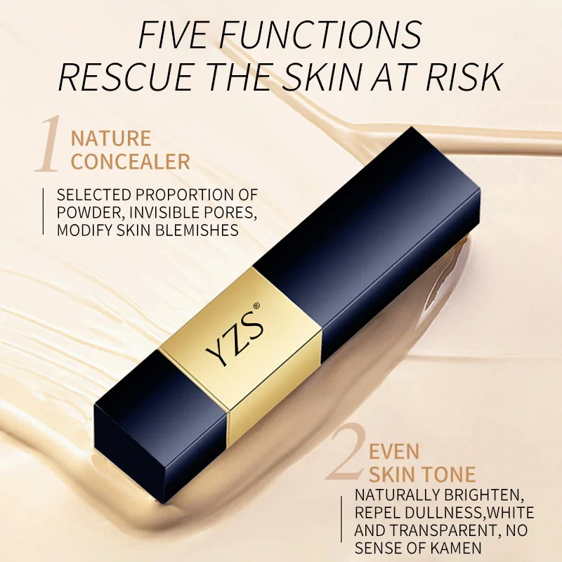 YZS Facial Concealer Stick with Brush Double-headed Temperature Changed Foundation Brighten Moisturizing Spot Acne Cover Makeup