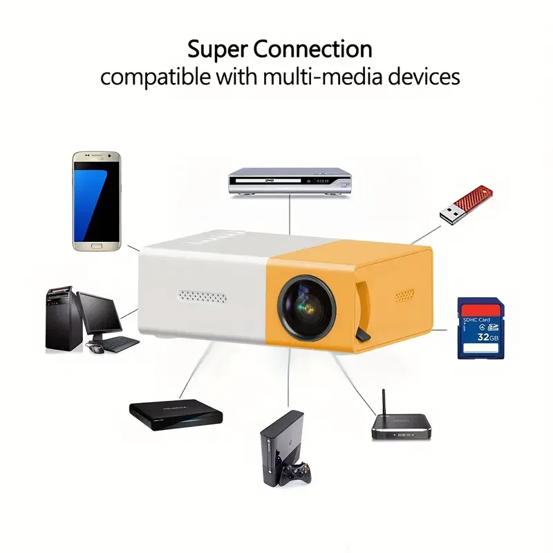 YG300 Home  HD Projector, Suitable for Bedroom, Living Room, Home Cinema, Compatible with USB, HDMI