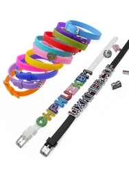 60pcs 8mm Width 21cm Length Silicon Bracelet Wristband Through Slide Charms Letters Alphabet DIY Jewelry For Women Kids Gift