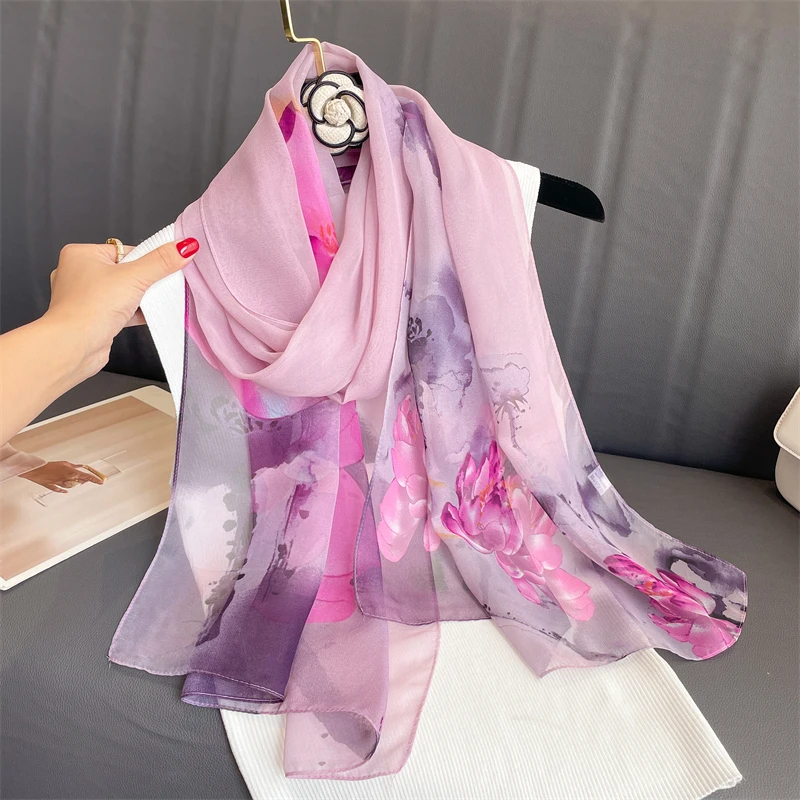 RUNMEIFA 2023 New Fashion Spring/Summer Women Floral Printing Beach Silk Scarf Shawls Female Long Wraps Beach Sunscreen Hijab