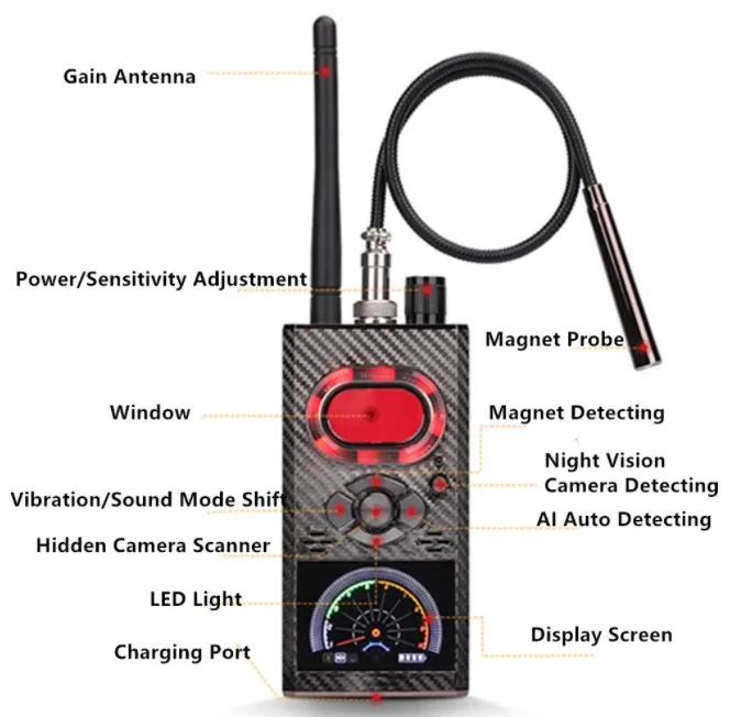 Imagem -06 - Anti Spy Detector de Câmera Escondida Sinal rf Lente sem Fio Bug Gps Tracker Dispositivo Gsm Magnético Scan Finder vs K99 K88