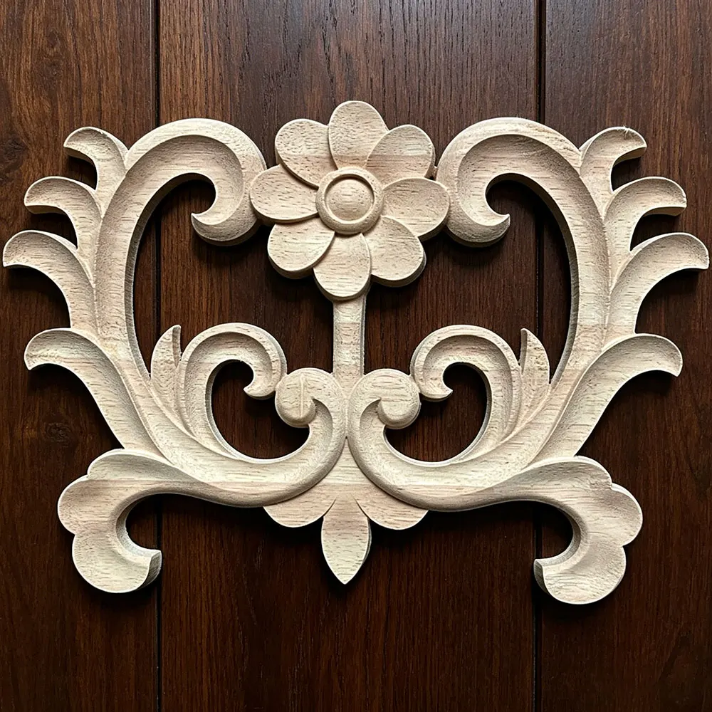 

28cm Woodcarving Wood Decal Carving Lines Wooden Applique Wood Rose Rubber Home Decoration Accessories Cabinet Furniture Decor