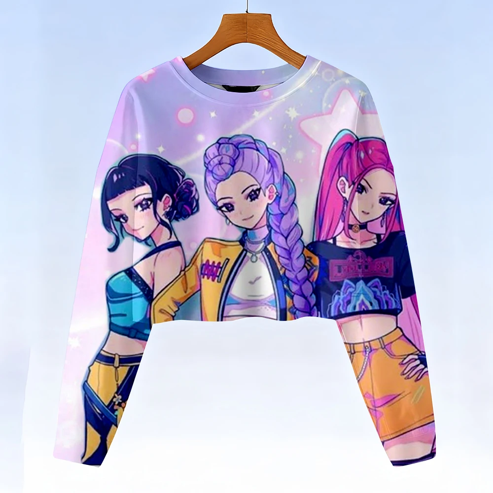 KPop شيطان الصيادين Huntrix ملابس الربيع الاطفال المحاصيل قمصان سويت شيرت بقلنسوة طفل الفتيات هوديي المراهقين الفتيات رياضية